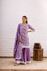 ZOORI PURPLE EMBROIDERED GHARARA SET OF 3