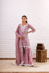 ZOORI PURPLE KOTA DORIYA EMBROIDERY GHARARA SET OF 3
