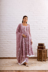 ZOORI MAUVE KOTA DORIYA EMBROIDERY ANARKALI SET OF 3