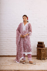ZOORI MAUVE KOTA DORIYA EMBROIDERY KURTA SET OF 3