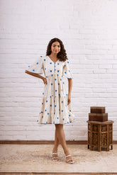 BLUE HEART EMBROIDERED MIDI DRESS
