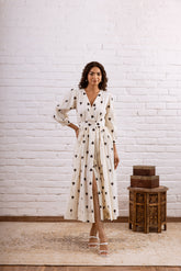 BLACK HEART EMBROIDERED WRAP DRESS