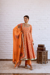 NOORANI ORANGE BLOCK PRINTED ANARKALI SET OF 3