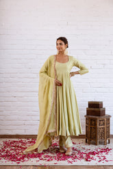 NOORANI PISTA GREEN SOLID ANARKALI SET OF 3