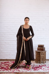 NOORANI BLACK SOLID ANARKALI SET OF 3