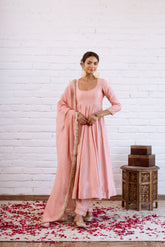 NOORANI BABY PINK SOLID ANARKALI SET OF 3