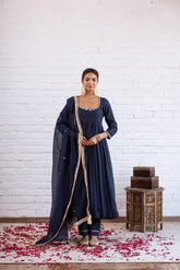 NOORANI DARK BLUE ANARKALI SET OF 3