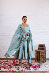 NOORANI TURQUOISE SOLID ANARKALI SET OF 3