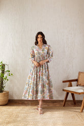 UROOZ WHITE FLORAL TIER MAXI