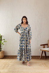 UROOZ WHITE BLUE FRILL MAXI