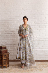 WHITE GREY ANARKALI SET