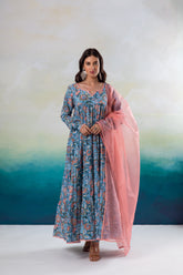 GAZALA SKY BLUE TIER ANARKALI SET OF 3