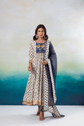 WHITE BLUE TIER ANARKALI SET OF 3