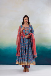 GAZALA BLUE PEACH TIER ANARKALI SET OF 3