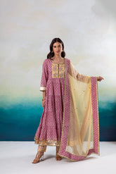 YELLOW PURPLE ANARKALI SET OF 3
