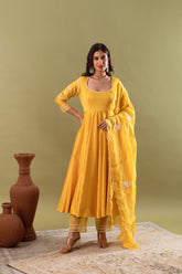 NOOR MUSTARD YELLOW ANARKALI SET OF 3