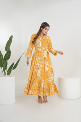 UROOZ MUSTARD SHIRT TIER DRESS