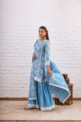 ZOORI TURQUOISE EMBROIDERY GHARARA SET  - SET OF 3