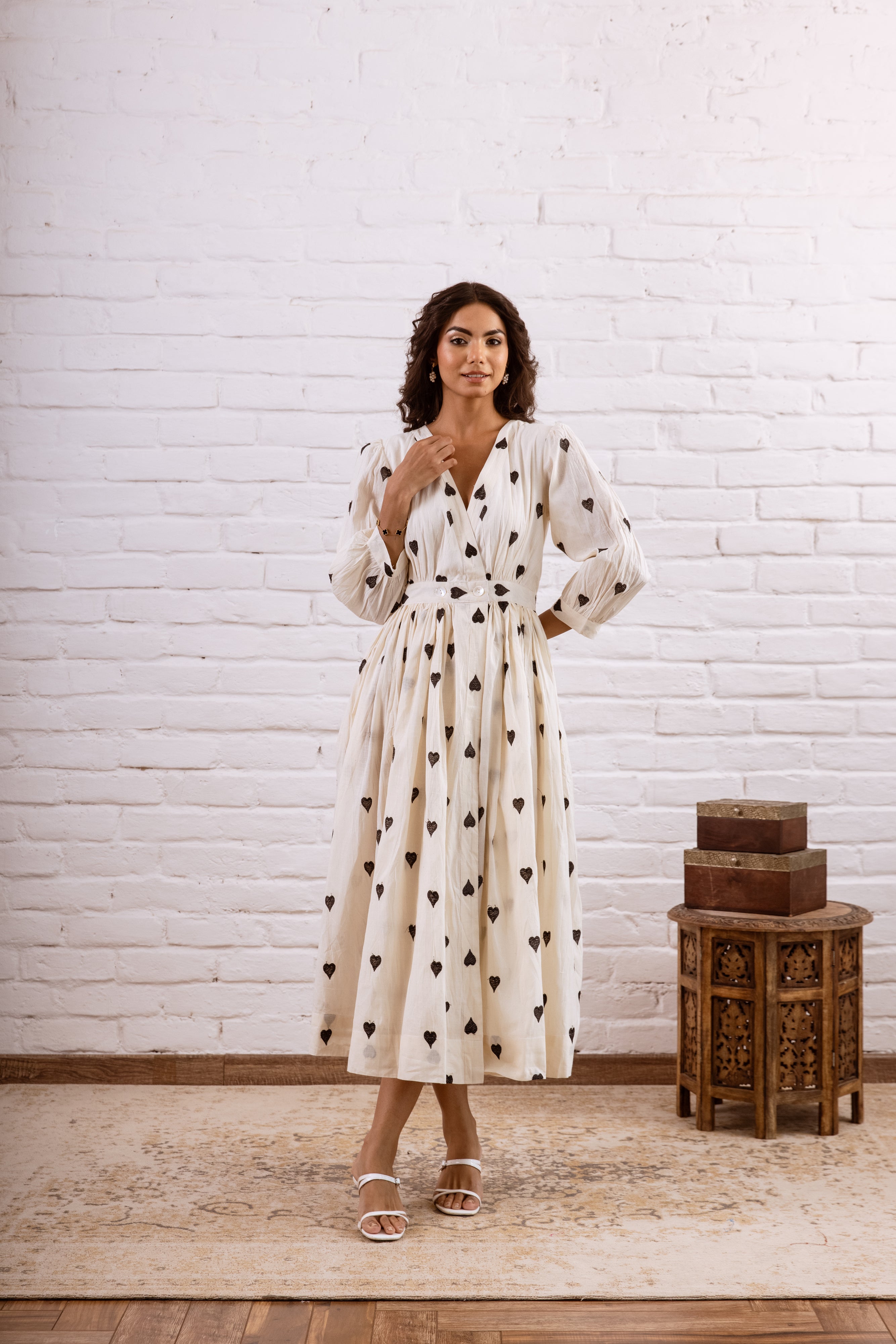 BLACK HEART EMBROIDERED WRAP DRESS - Main Image