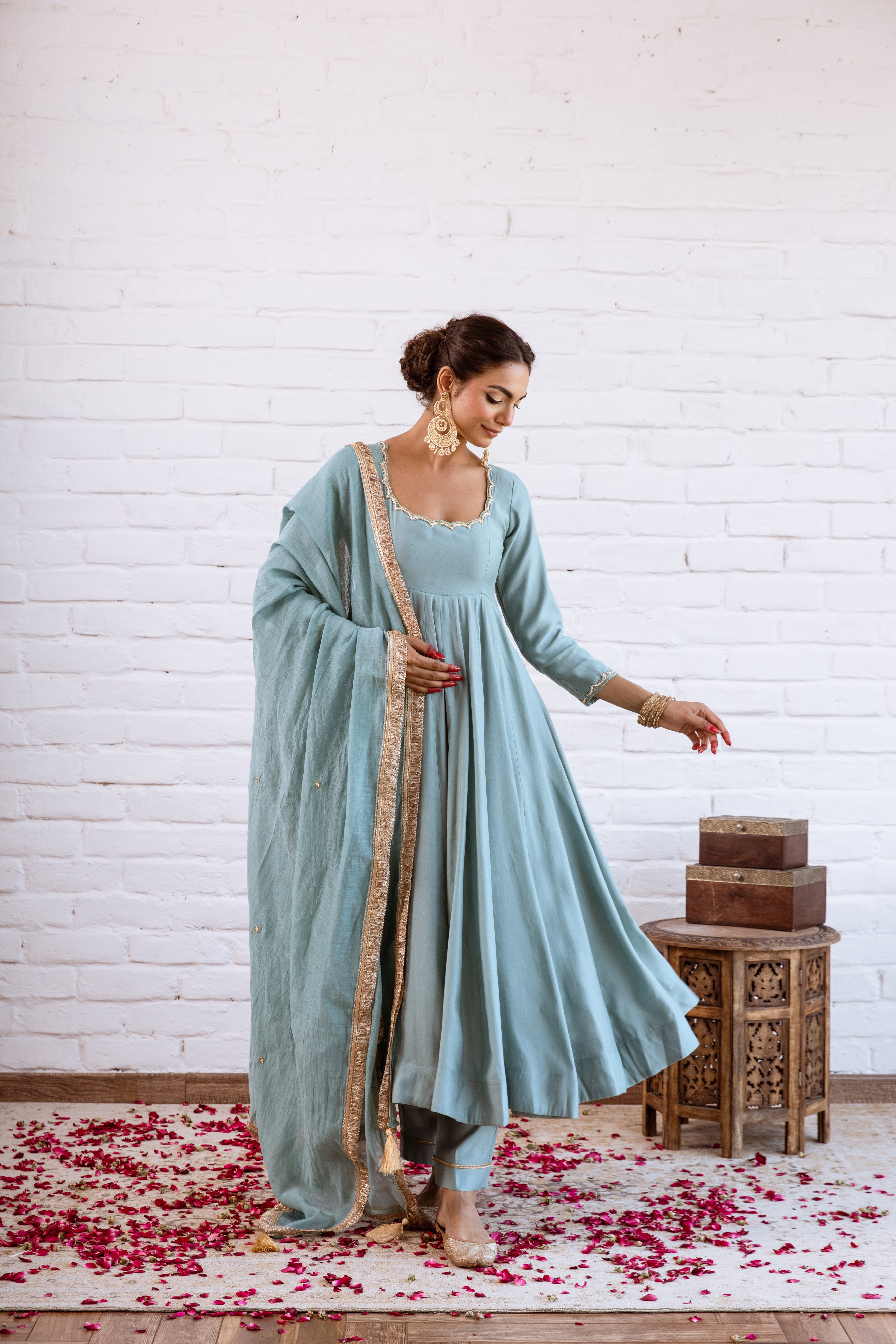 NOORANI TURQUOISE SOLID ANARKALI SETS -  SET OF 3