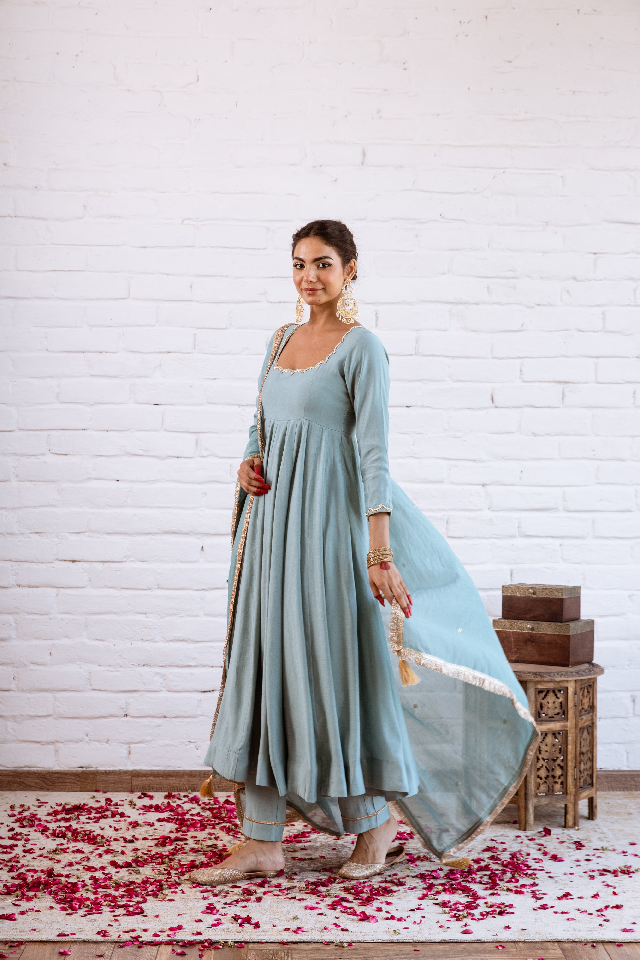 NOORANI TURQUOISE SOLID ANARKALI SETS -  SET OF 3