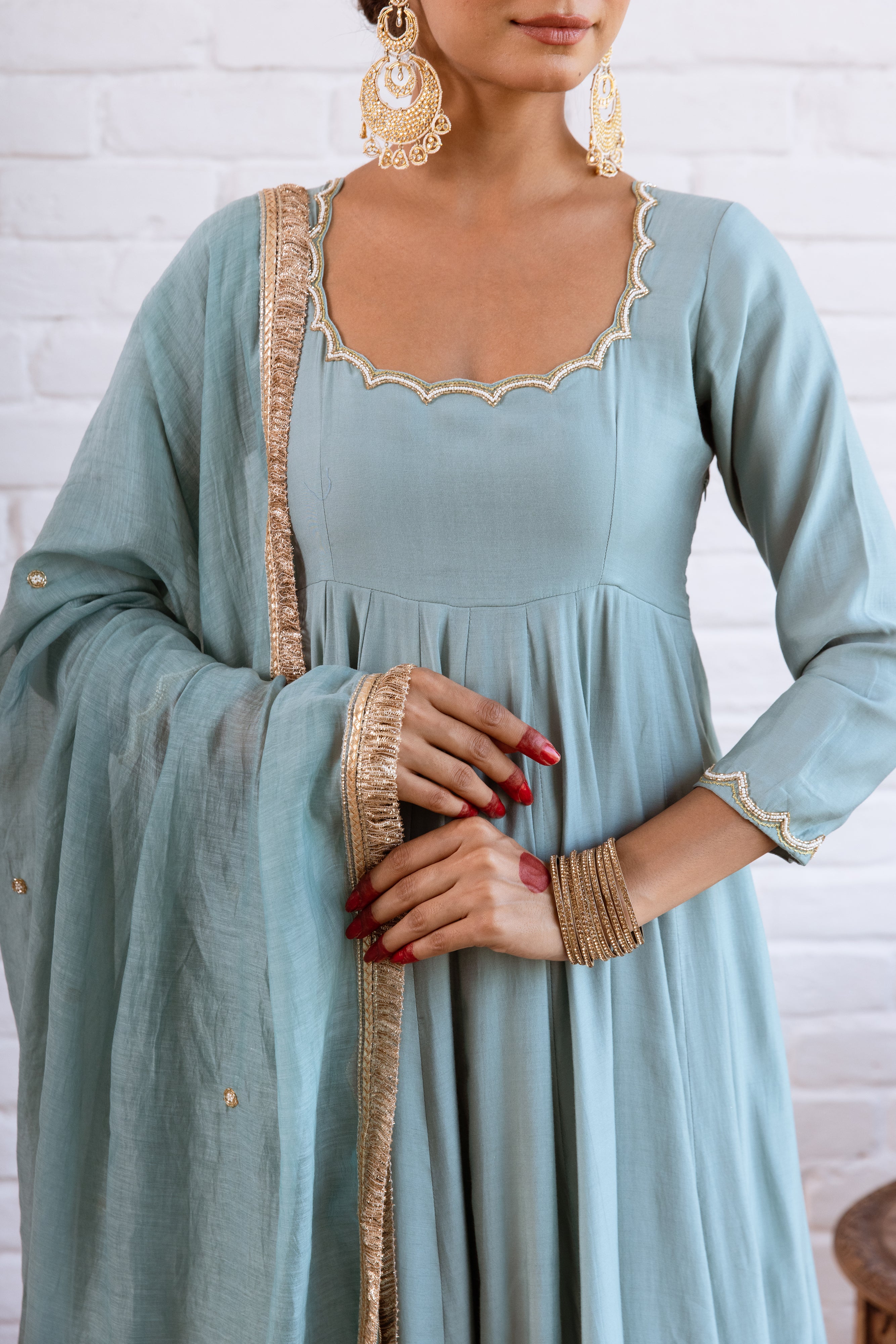 NOORANI TURQUOISE SOLID ANARKALI SETS -  SET OF 3