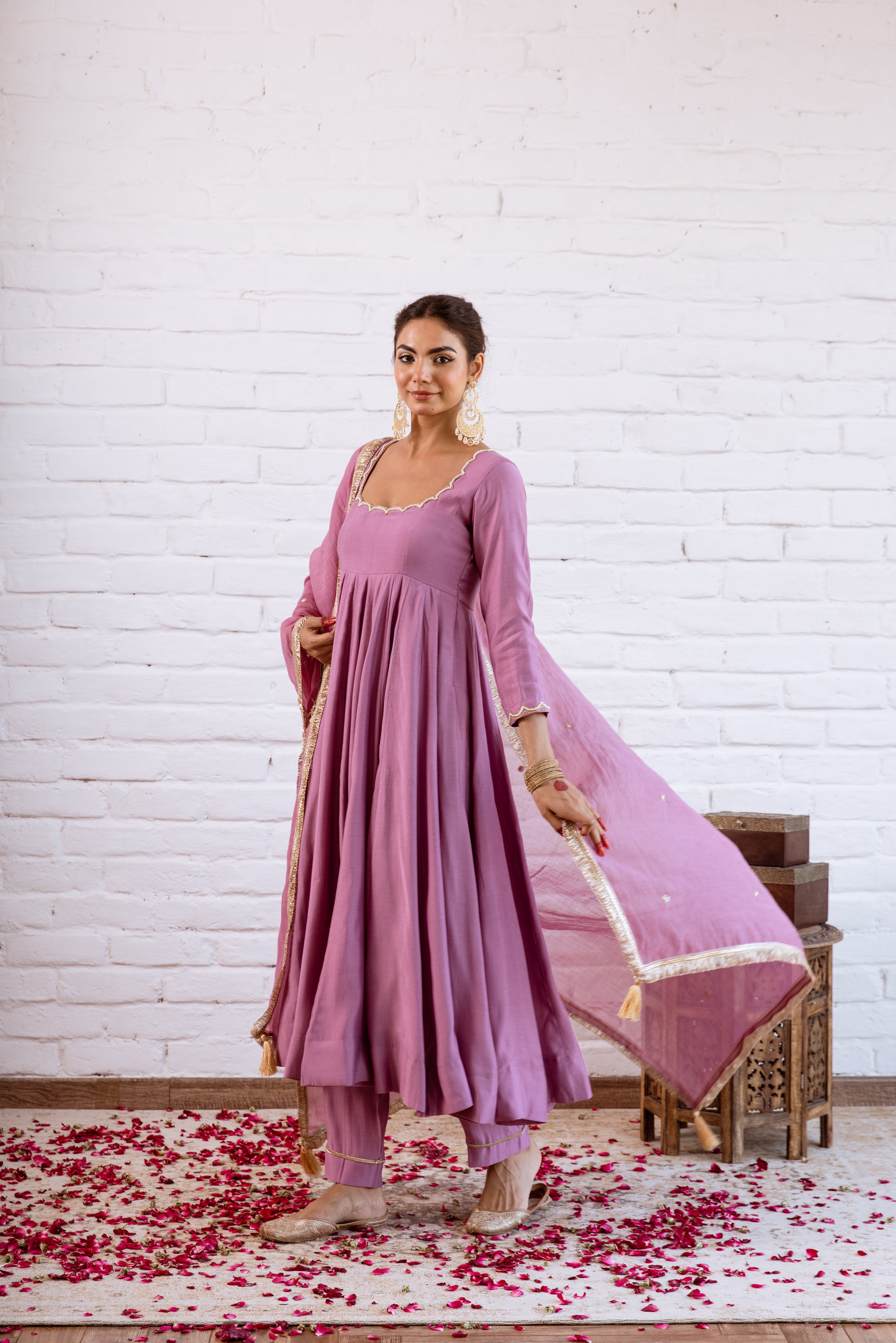 NOORANI PURPLE SOLID ANARKALI SETS -  SET OF 3