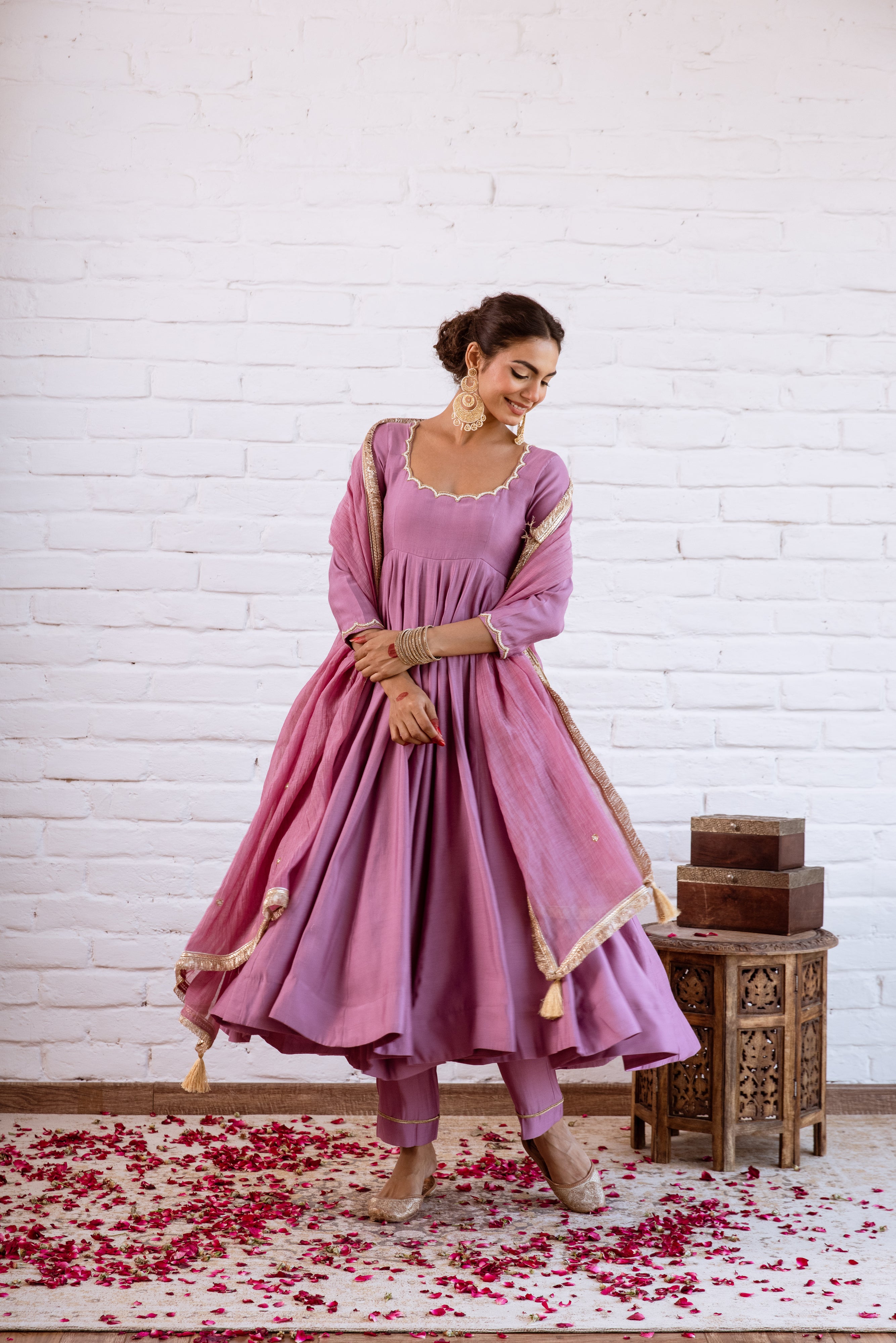 NOORANI PURPLE SOLID ANARKALI SETS -  SET OF 3