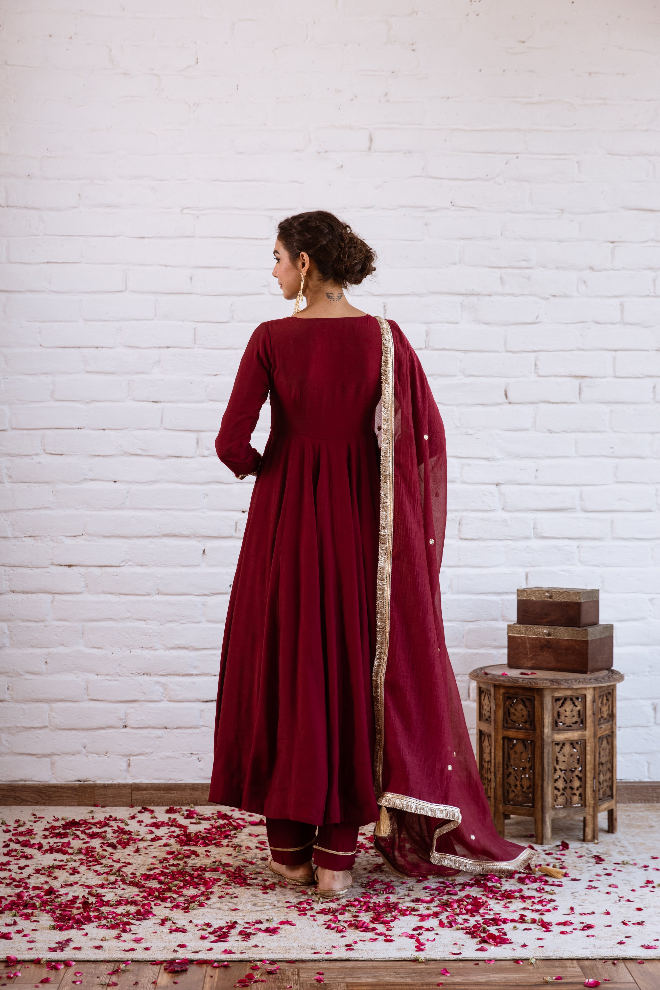 NOORANI MAROON SOLID ANARKALI SETS -  SET OF 3