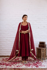 NOORANI MAROON SOLID ANARKALI SETS -  SET OF 3