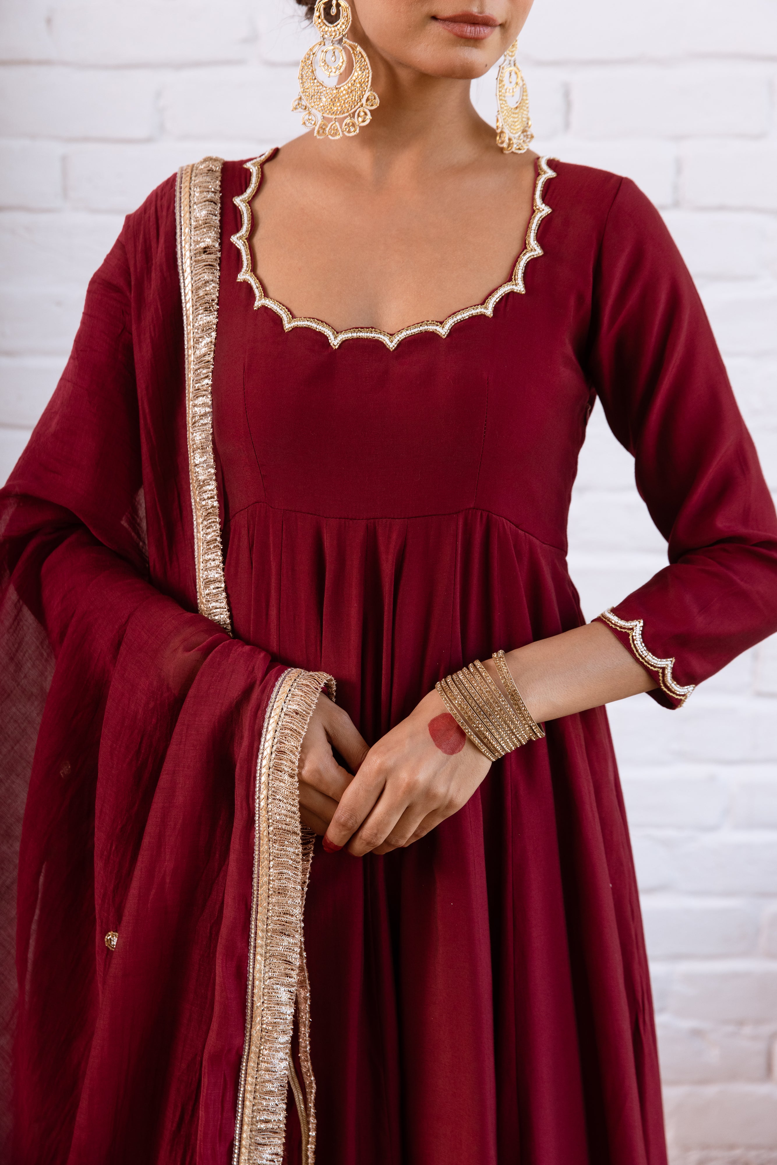 NOORANI MAROON SOLID ANARKALI SETS -  SET OF 3