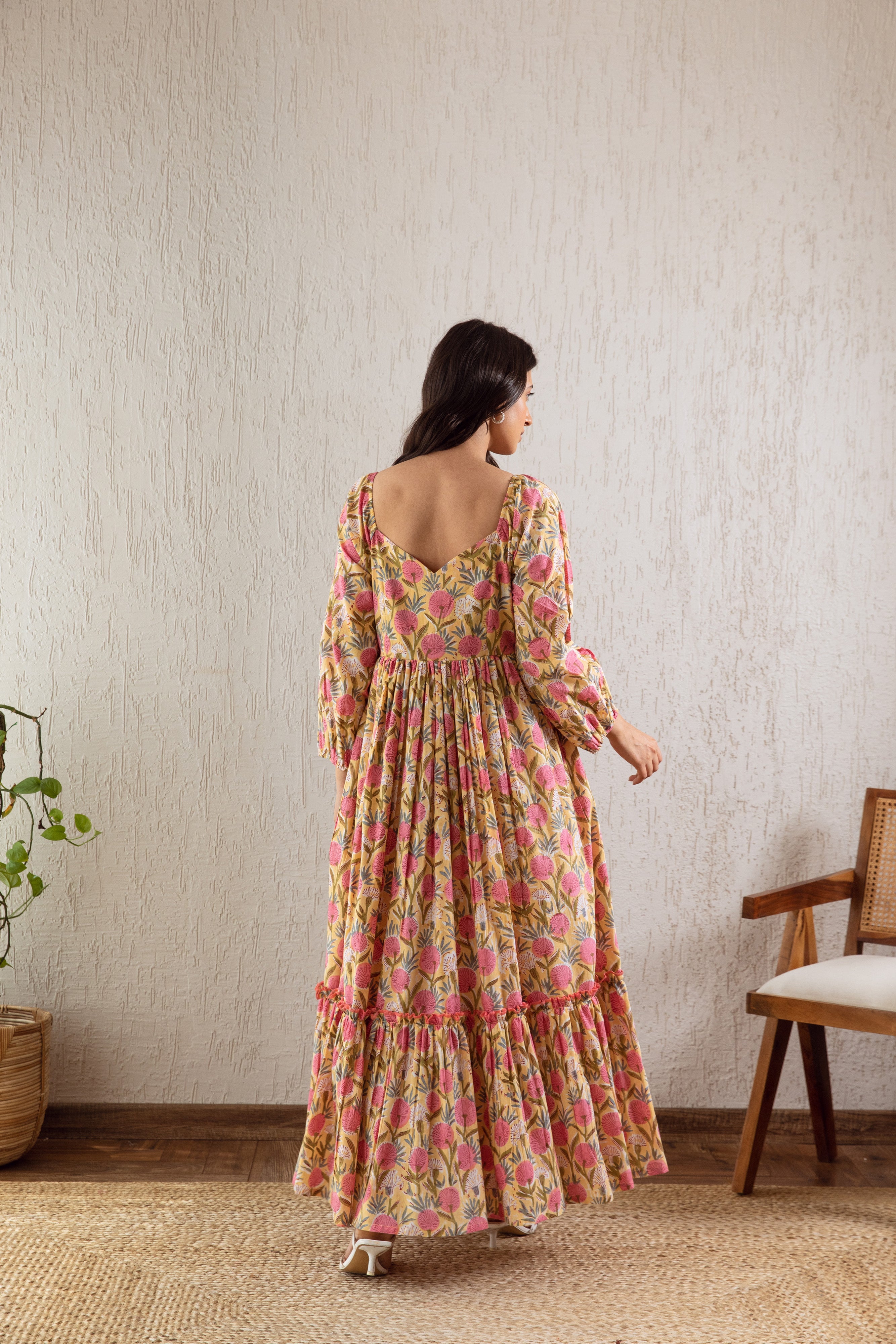 UROOZ YELLOW PINK FRILL MAXI