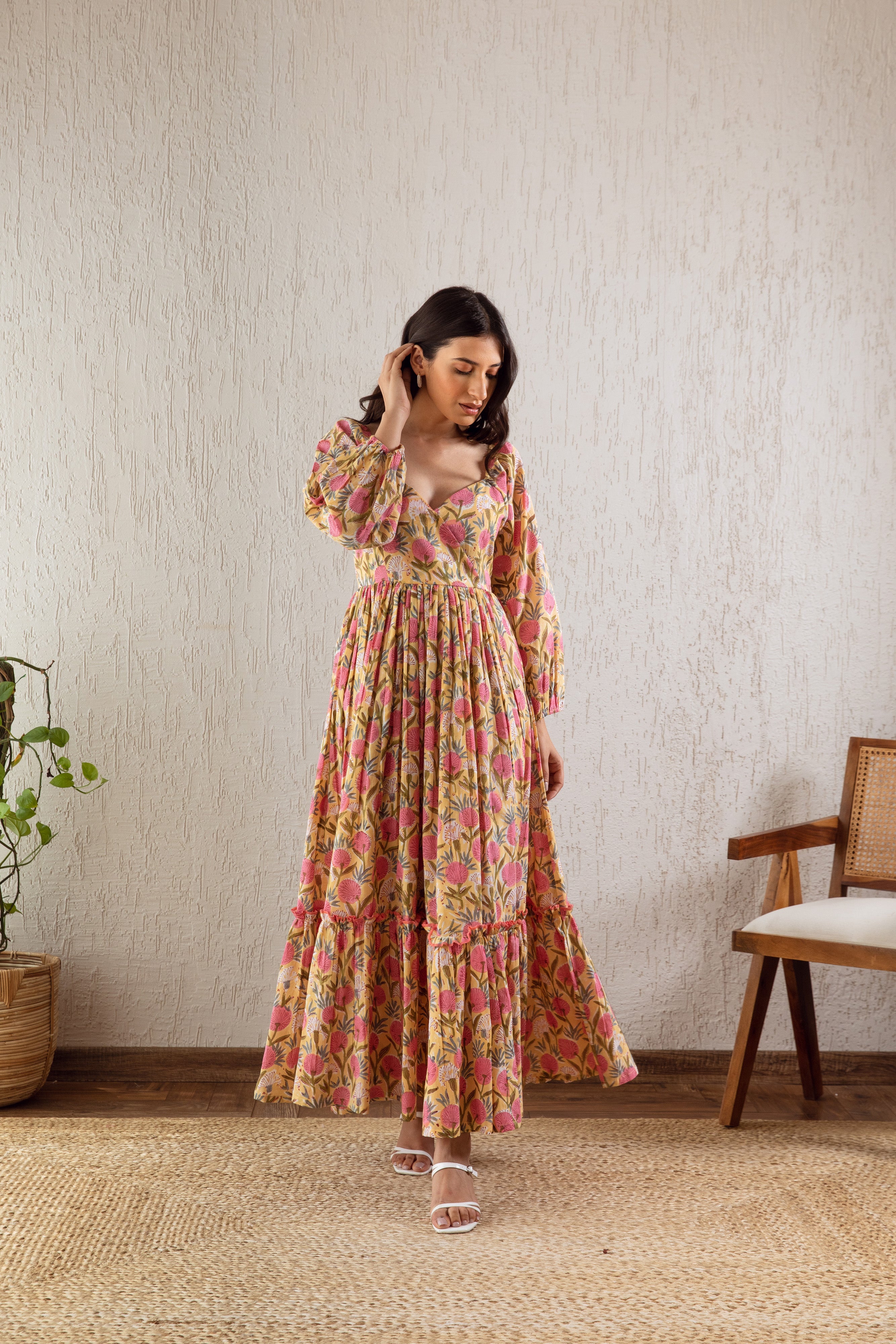 UROOZ YELLOW PINK FRILL MAXI