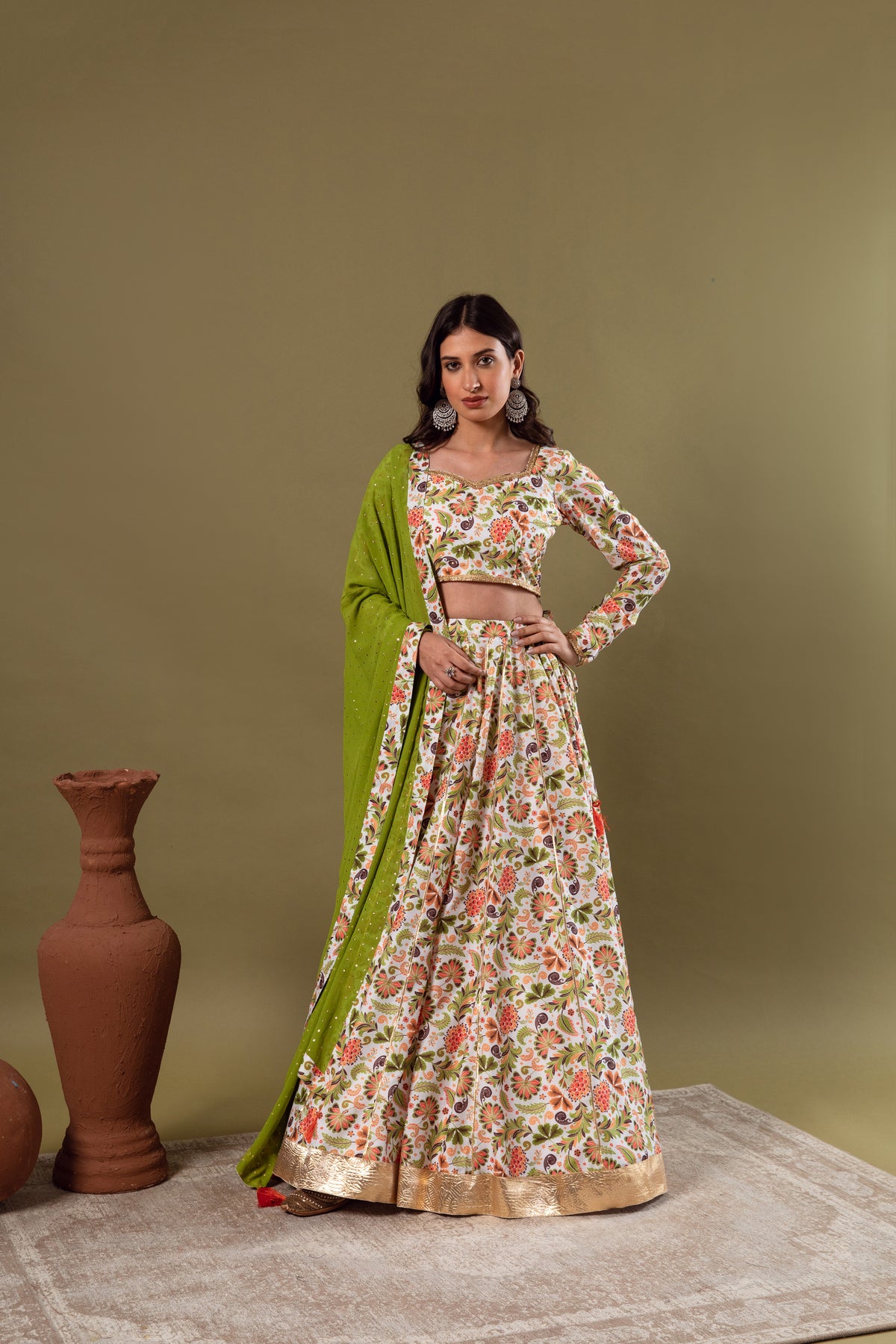 WHITE GREEN LEHENGA SET