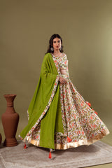 WHITE GREEN LEHENGA SET