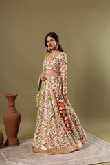 WHITE GREEN LEHENGA SET