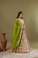 WHITE GREEN LEHENGA SET