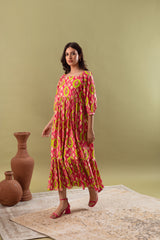 UROOZ PINK ABSTRACT TIER MAXI